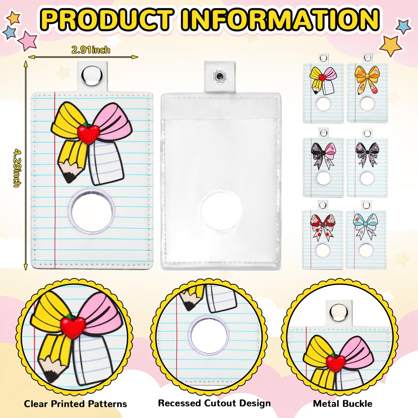 Gueevin 6 Pcs Teacher Alarm Badge Holder 4.2x2.8 Inch Bow Alarm ID Badge Holder for Teachers Educator Staff School Teacher Appreciation Gift