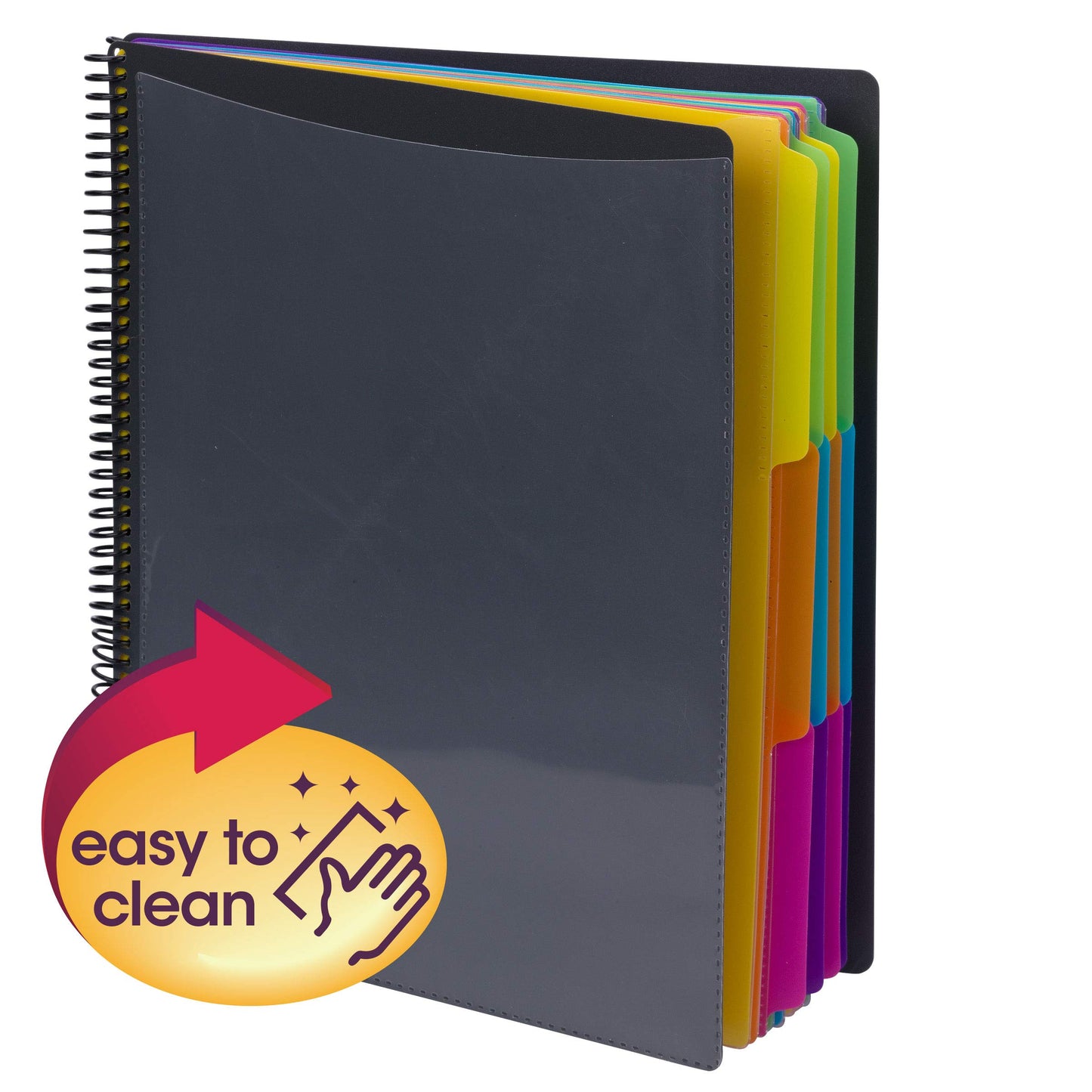 Smead 24 Pocket Poly Project Organizer, 1/3-Cut Tab, Letter Size, Gray with Bright Colors (89206), (Pack of 10)
