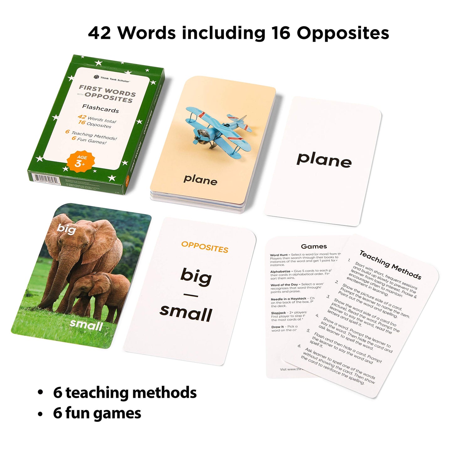 Award-Winning First Words & Opposites Flash Cards for Kids Ages 2-8 – 36 Durable Cards with Real Pictures – Preschool, Kindergarten & Early Elementary Learning