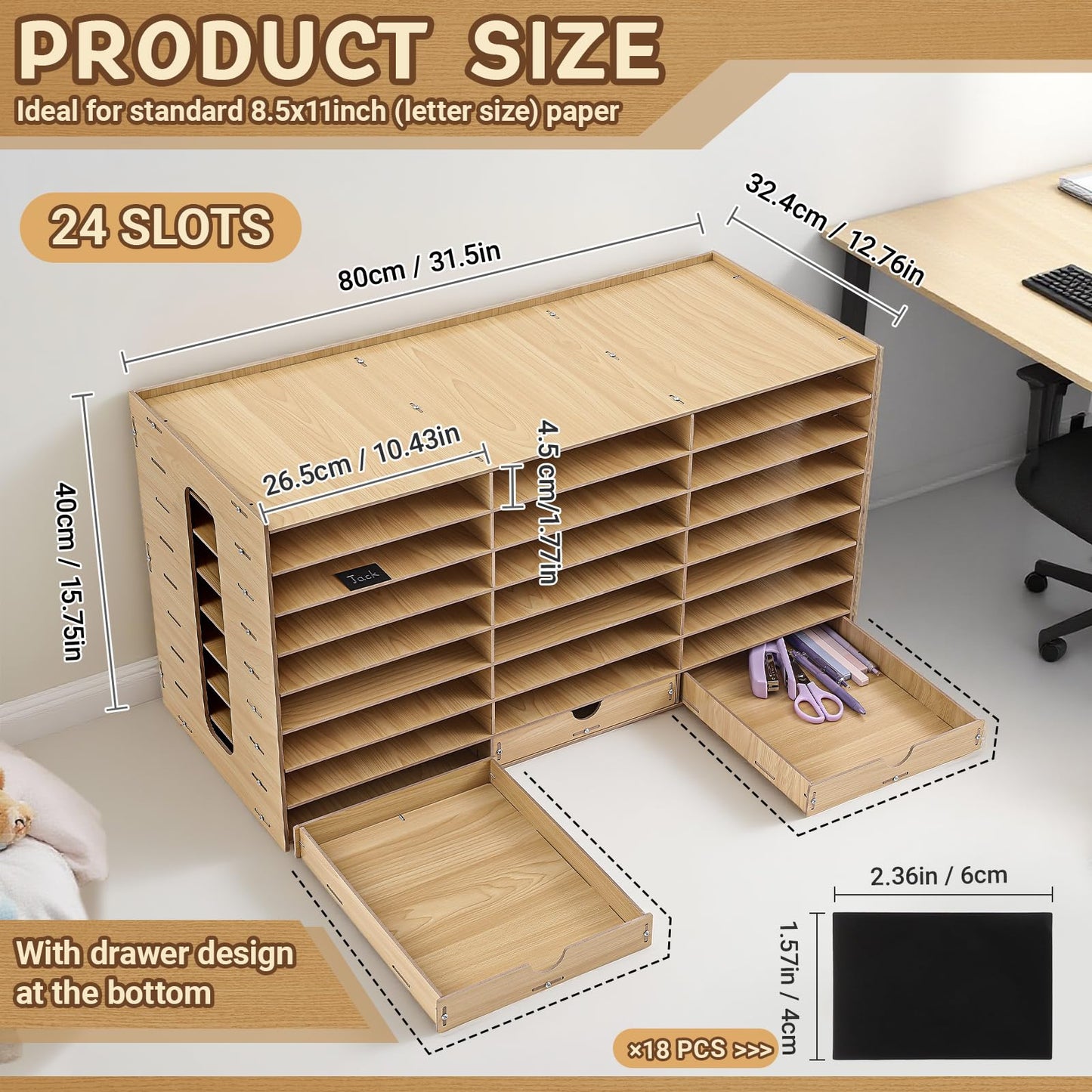Colingmill Classroom Mailboxes Wooden Teacher Student Mailboxes for Classroom Literature Paper Organizer Compartments with Drawers, Sturdy Ease Setup for Home Office School(24 Slots)