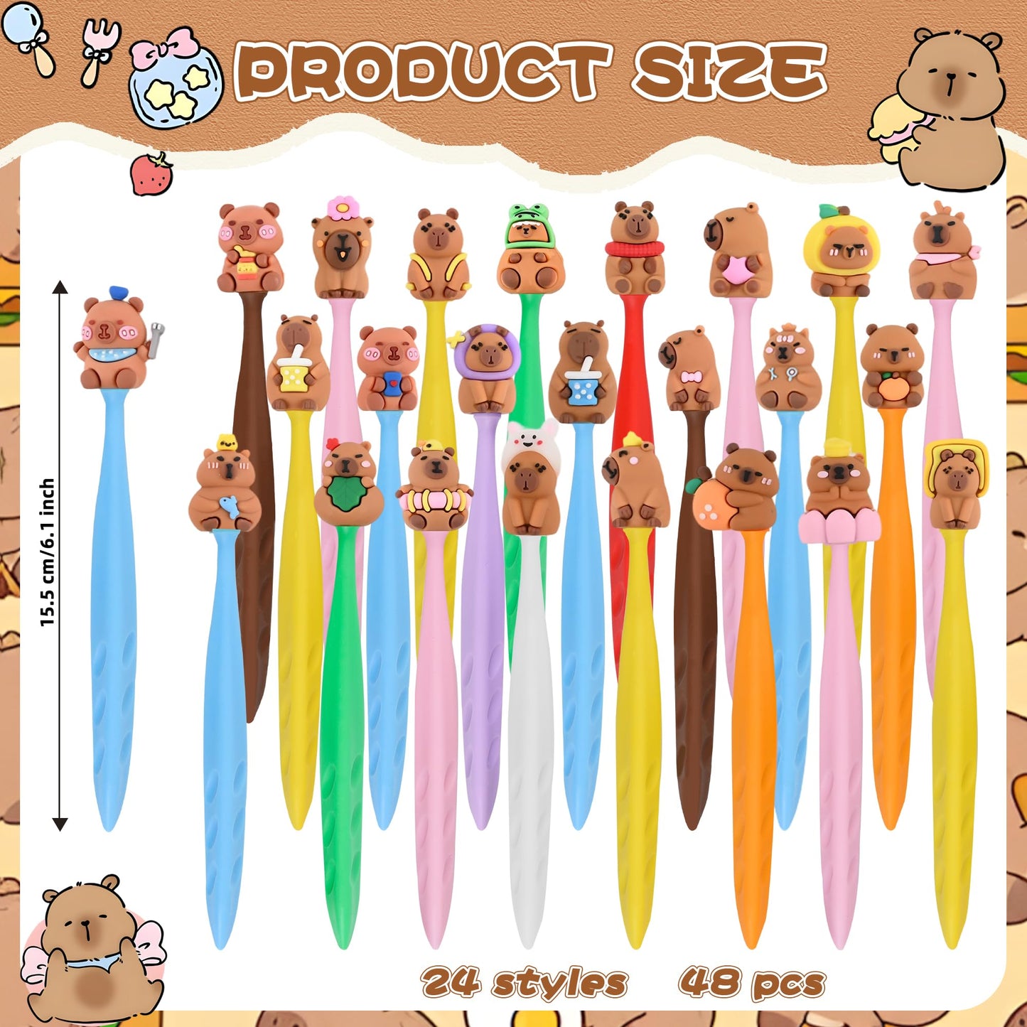 48 Pcs Cute Capybara Bobblehead Eraser for Pencils Kawaii Erasers Cute Fun Cartoon Erasers Supplies Birthday Classroom Gifts