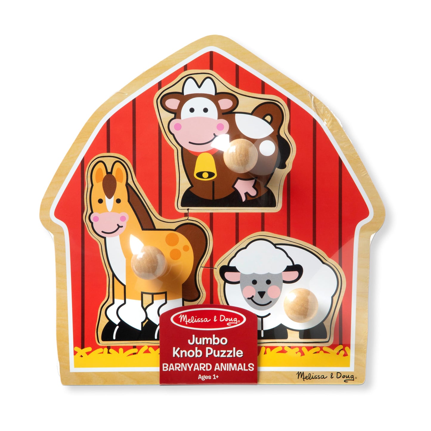 Melissa & Doug Barnyard Animals Jumbo Knob Puzzle, Wooden Peg Puzzle for Toddlers, Educational Toy for Shape Recognition and Fine Motor Skills, Ages 1+