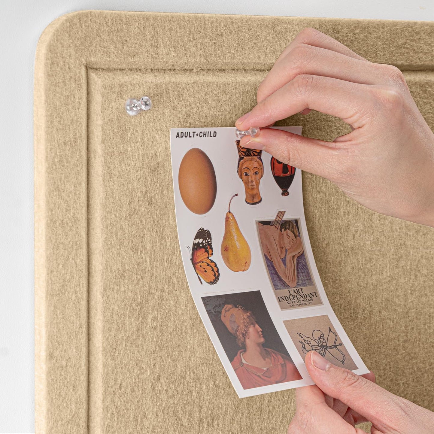 Lightomorrow Large Bulletin Board - 48 x 36 Inches, Decorative Felt Pin Board for Wall - 4' x 3' Foldable Photo Display Board with Self-Adhesive Tape, Includes 20 Push Pins - Beige Brown