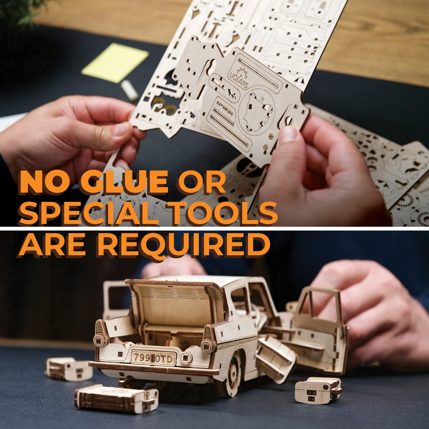 UGEARS Wooden 3D Puzzles for Adults - Flying Ford Anglia Harry Potter Puzzle 3D – Harry Potter Flying Car Building Kits for Adults DIY Model Kit with Spring Drive