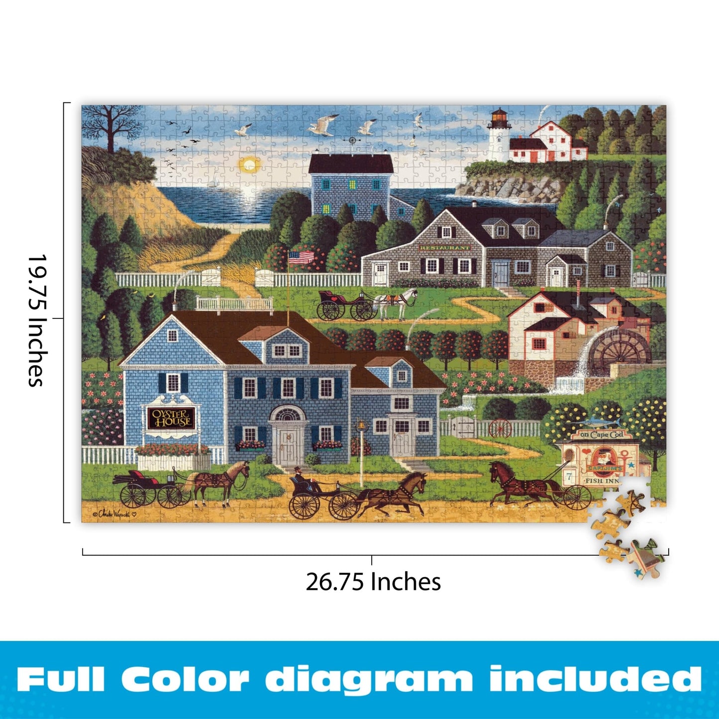 Buffalo Games Charles Wysocki - Sunset Bay - 1000 Piece Jigsaw Puzzle, 26.75 x 19.75 in - 1000 Piece Puzzle for Adults - Clean Cut Sections - Reference Poster Included