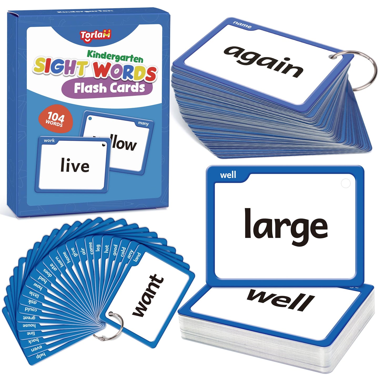 Torlam Sight Words Flash Cards for Kids Kindergarten,Learn to Read Digraphs CVC Blends Long Vowel Sounds Spelling Reading Phonics Games for 4-6 Years, Site Words Classroom Homeschool
