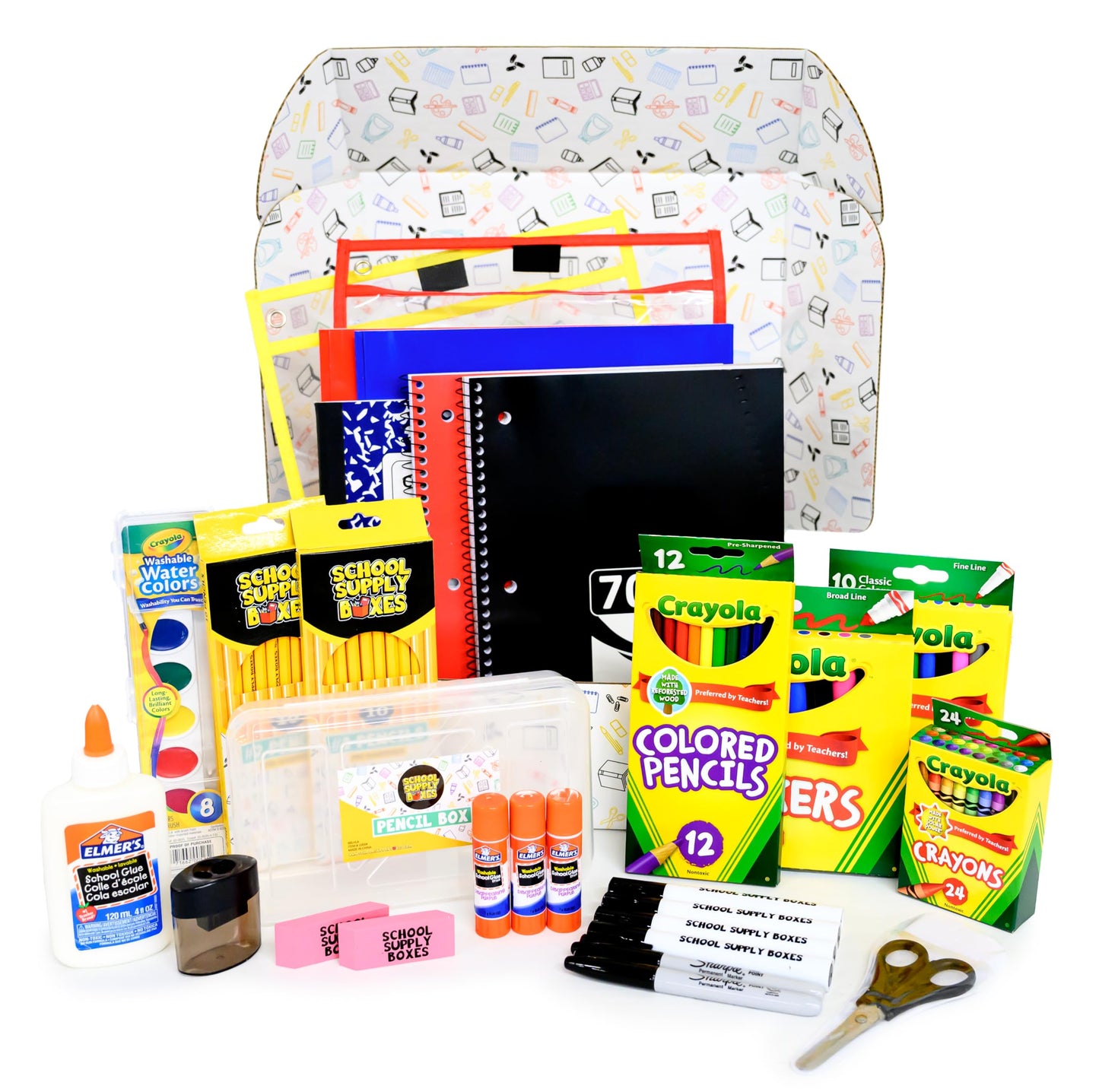 School Supply Boxes | Artistic Bundle (1 Box) | Back to School Essentials Kit for Students & Teachers | Includes Dry Erase Pocket Folders, Coloring Products, & Glue Products