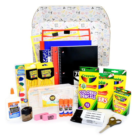 School Supply Boxes | Artistic Bundle (1 Box) | Back to School Essentials Kit for Students & Teachers | Includes Dry Erase Pocket Folders, Coloring Products, & Glue Products