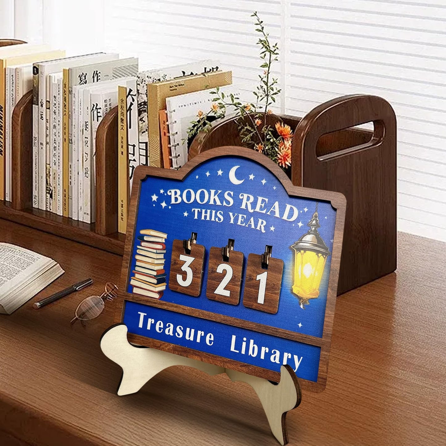Reading Tracker Counter Sign, Wooden Books Read This Year Display, Book Lover Gift for Librarian, Reader, Teacher, Women, Wall and Table Decor for Home Library, Teachers, Book Lovers