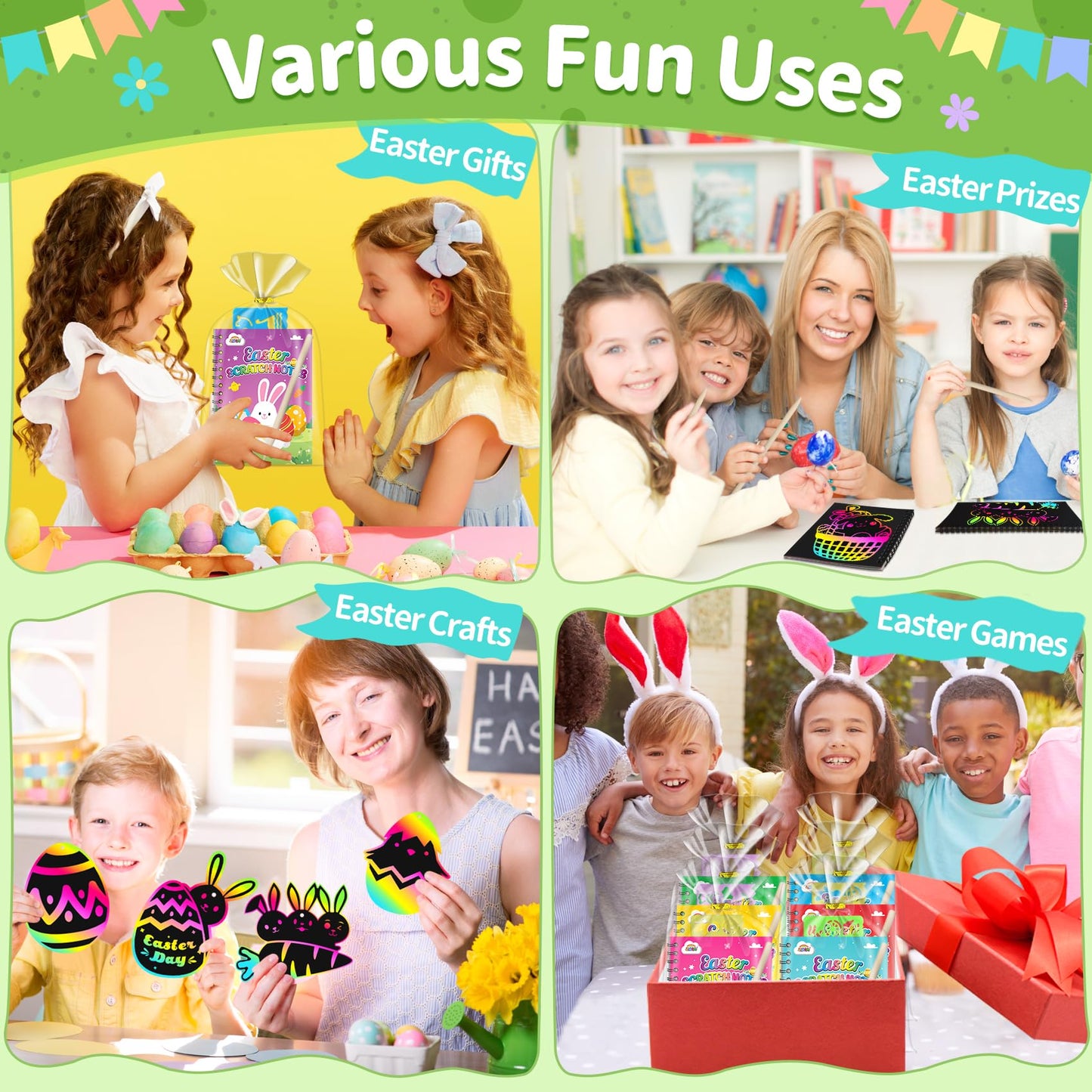 ZMLM Easter Classroom Gifts For Students: 24 Pack Scratch Rainbow Art Notebook Paper, Party Favors For Kids 4-8, Birthday Goodie Bags Stuffers, Student Prizes From Teacher, Kindergarten Toy