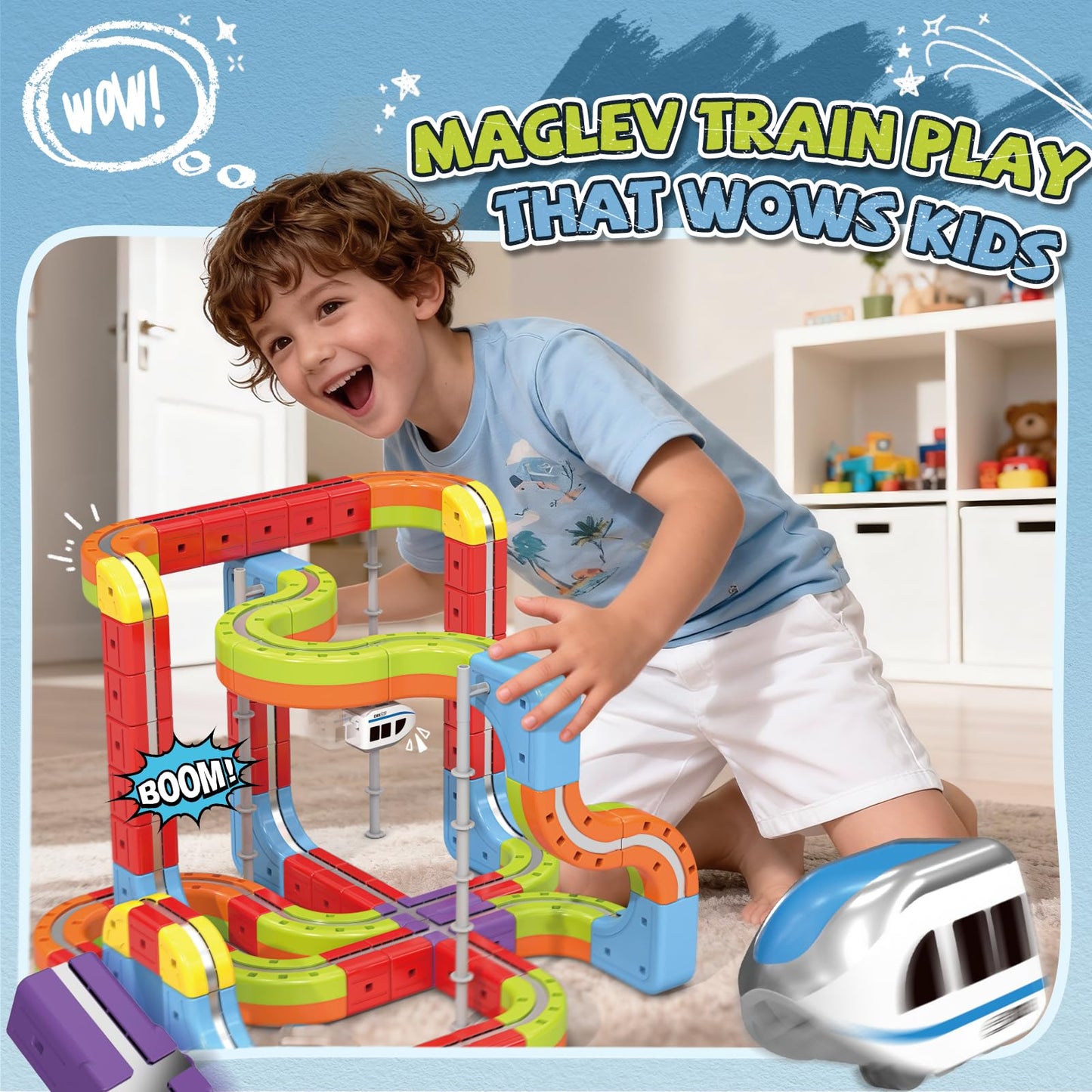 YESHIN Electric Train Set 3D Gravity-Defying Magnetic Train for Kids 3-12, DIY Modular Reconfigurable Race Cube Track Kit, STEM Educational Building Toy for Boys Girls Birthday (88pcs)