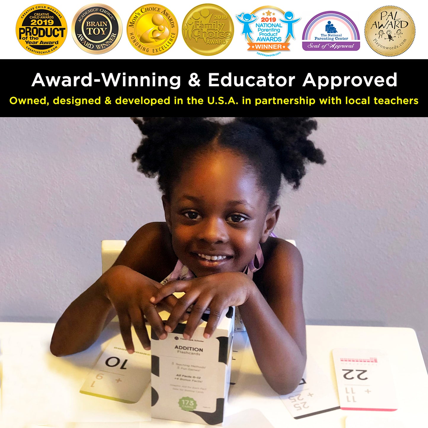 Think Tank Scholar 173 Addition Flash Cards Set (Award Winning) All Facts 0-12 Answer on Back, for Kids in Kindergarten, 1ST, 2ND, 3RD Grade Class or Homeschool - Addition Games & Charts