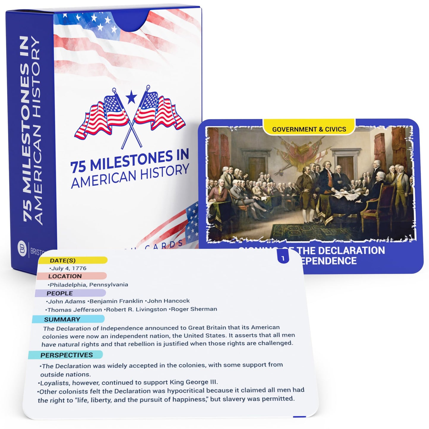75 Milestones in American History Flashcards – U.S. Historical Events Study Cards for Students & Teachers – Government, Civics & U.S. History Learning Resource – Educational Classroom Tool by Briston