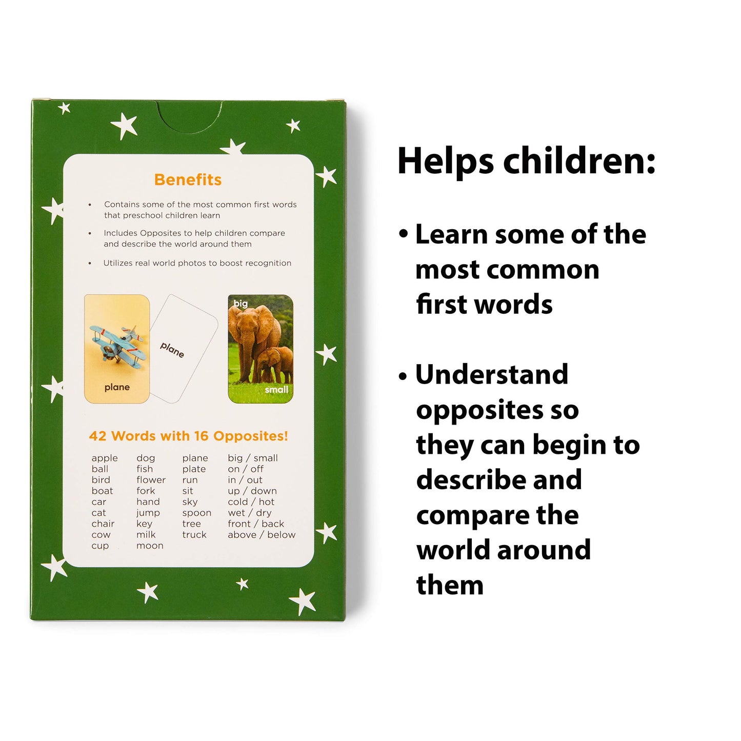 Award-Winning First Words & Opposites Flash Cards for Kids Ages 2-8 – 36 Durable Cards with Real Pictures – Preschool, Kindergarten & Early Elementary Learning