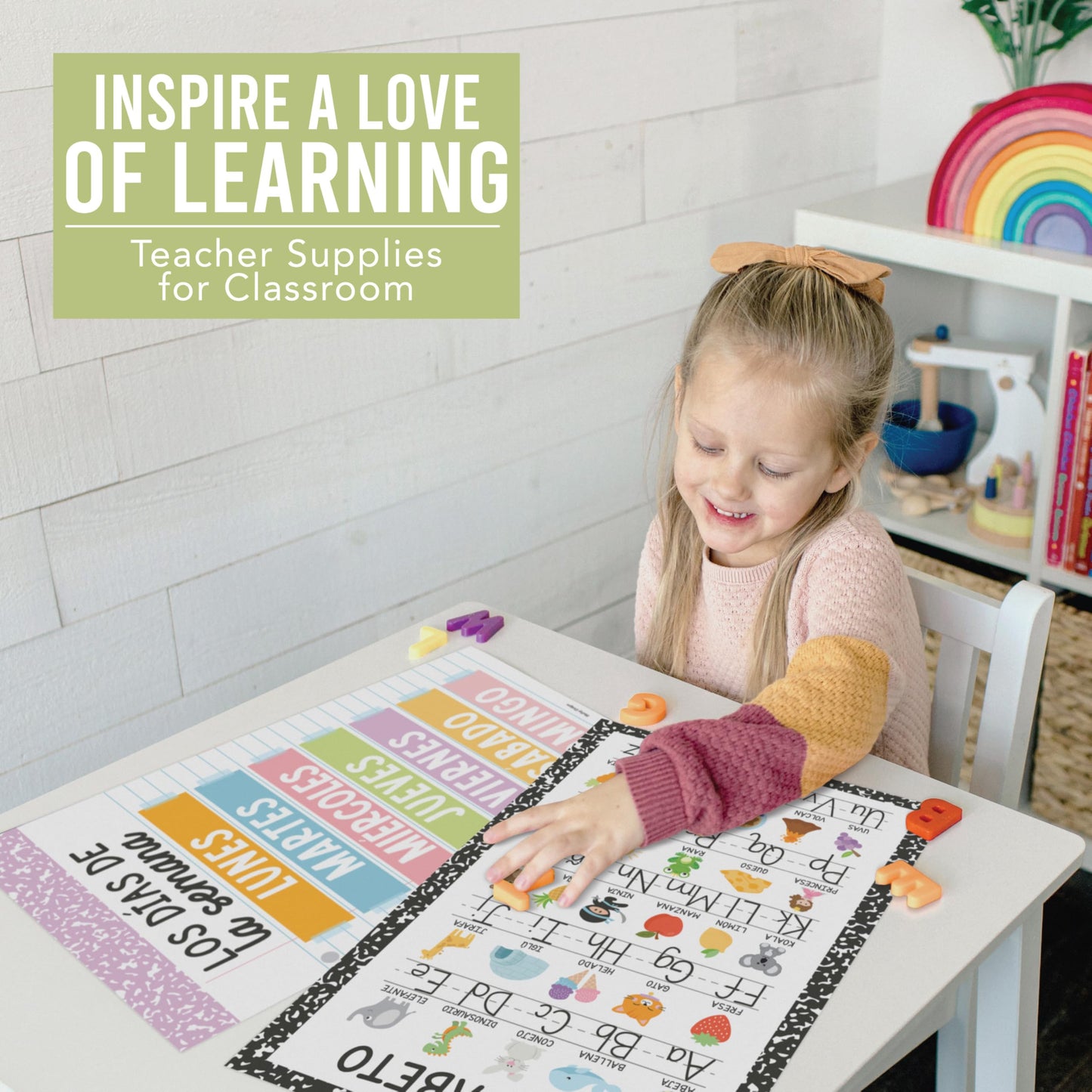 Hadley Designs Spanish Posters for Classroom - 12 Bilingual Educational Posters for Spanish Classroom Decorations Must Haves, Calendario y Alfabeto en Español Para la Pared, Pastel Teacher Supplies