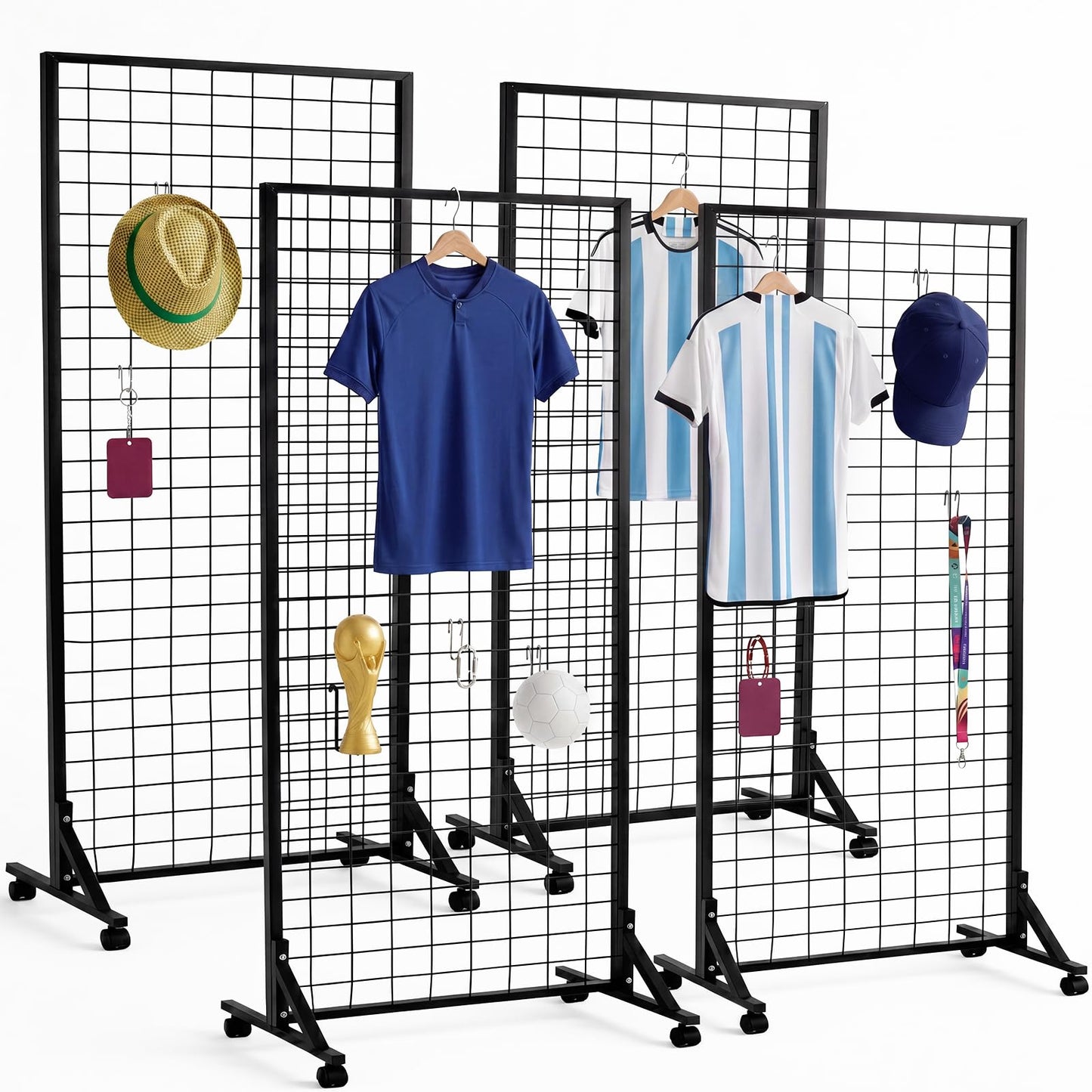 Blulu 4 Pcs Standing Grid Panels Tower, 2' x 6' T Base Grid Wall Display Racks Freestanding Vendor Events Display Racks Kit for Home Retail Trade Show Arts Craft Fair (Black)