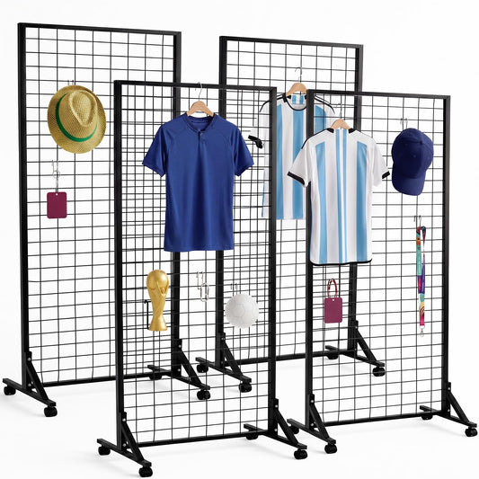 Blulu 4 Pcs Standing Grid Panels Tower, 2' x 6' T Base Grid Wall Display Racks Freestanding Vendor Events Display Racks Kit for Home Retail Trade Show Arts Craft Fair (Black)