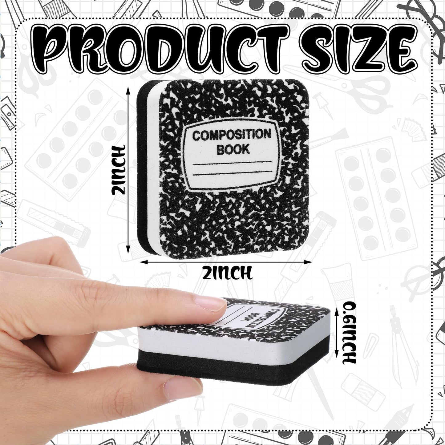 YooNotee 48 Pack Composition Book Magnetic Dry Erase Erasers 2x2 Inch, Mini Whiteboard Dry Erasers Back to School Supplies Chalkboard Cleaning Pads for Classroom Office Kindergarten Decor