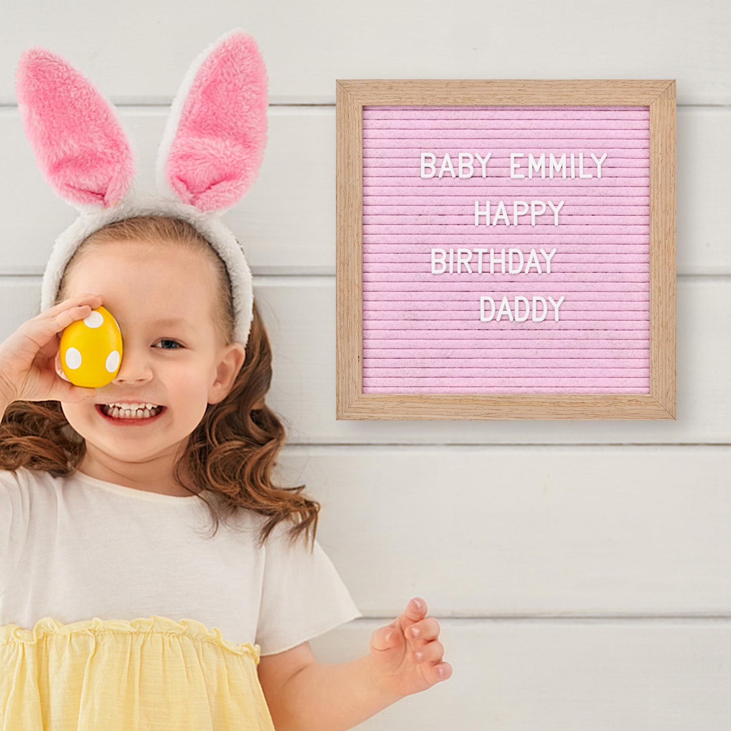 Felt Letter Board with 294 Letters, Numbers, Symbols - 10x10 inch Changeable Message Board with Wooden Frame Wall Mount (Pink)