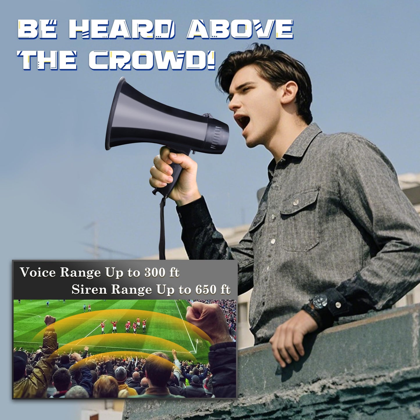 MyMealivos Portable Megaphone Bullhorn 20 Watt Power Megaphone Speaker Voice and Siren/Alarm Modes with Volume Control and Strap (Black)