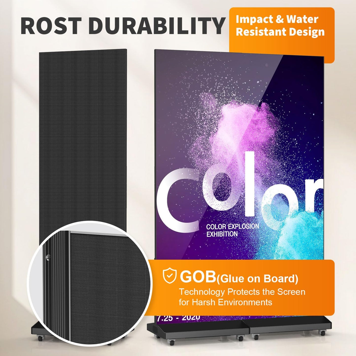 80" LED Digital Signage Display with Flight Case, P1.86 Foldable Spliceable LED Poster Screen Kiosk with Content Management System, WiFi/USB/HDMI for Events, Rentals & Commercial Use (Black, 2 Panel)