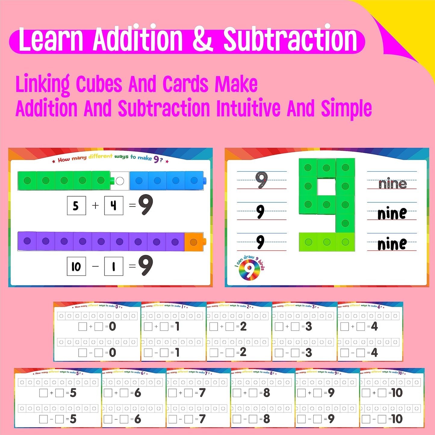 Math Linking Cubes, 100 Math Cube Manipulatives with 30 Learning Activities Number Counting Blocks Snap Linking Math Counters Fun & Educational Pre-K Counting Blocks for Preschool Kindergarten