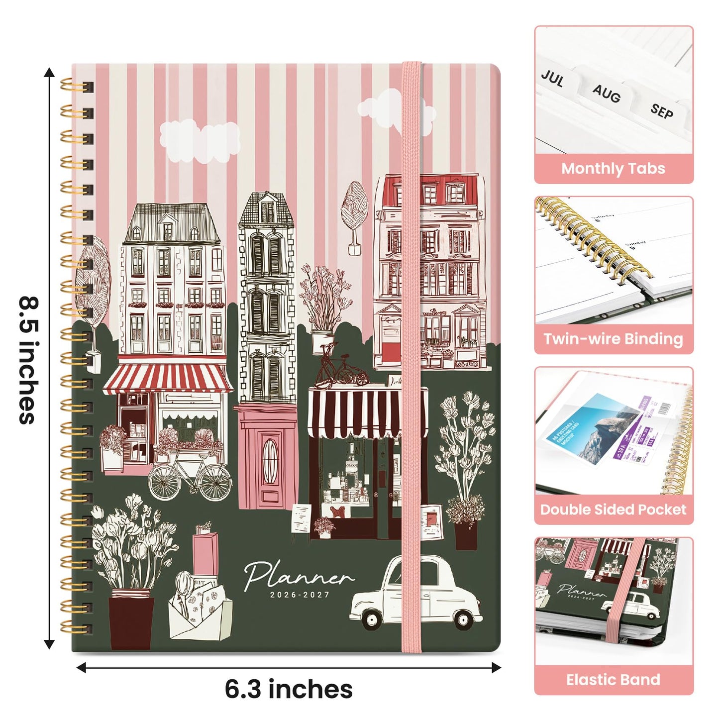 Planner 2026–2027, Weekly & Monthly Academic Organizer for School Year, Jul 2026–Jun 2027, Hardcover Planner with Tabs, Back to School Essential, 6.3" x 8.5", Petite Street
