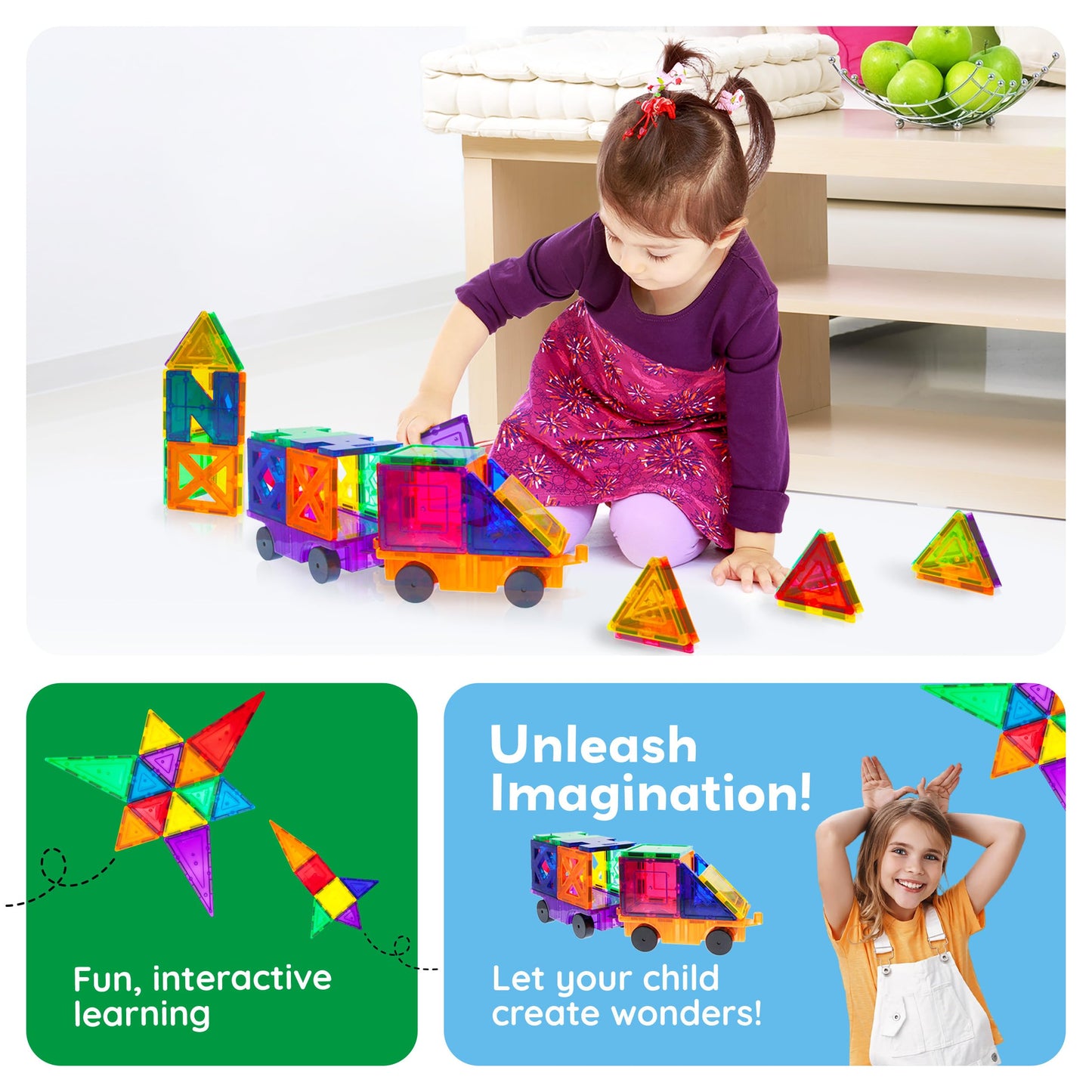 PicassoTiles® PT82 Creativity Set Magnet Building Tiles Clear Color Magnetic 3D Building Block - Creativity Beyond Imagination! Educational, Inspirational, Conventional, Recreational
