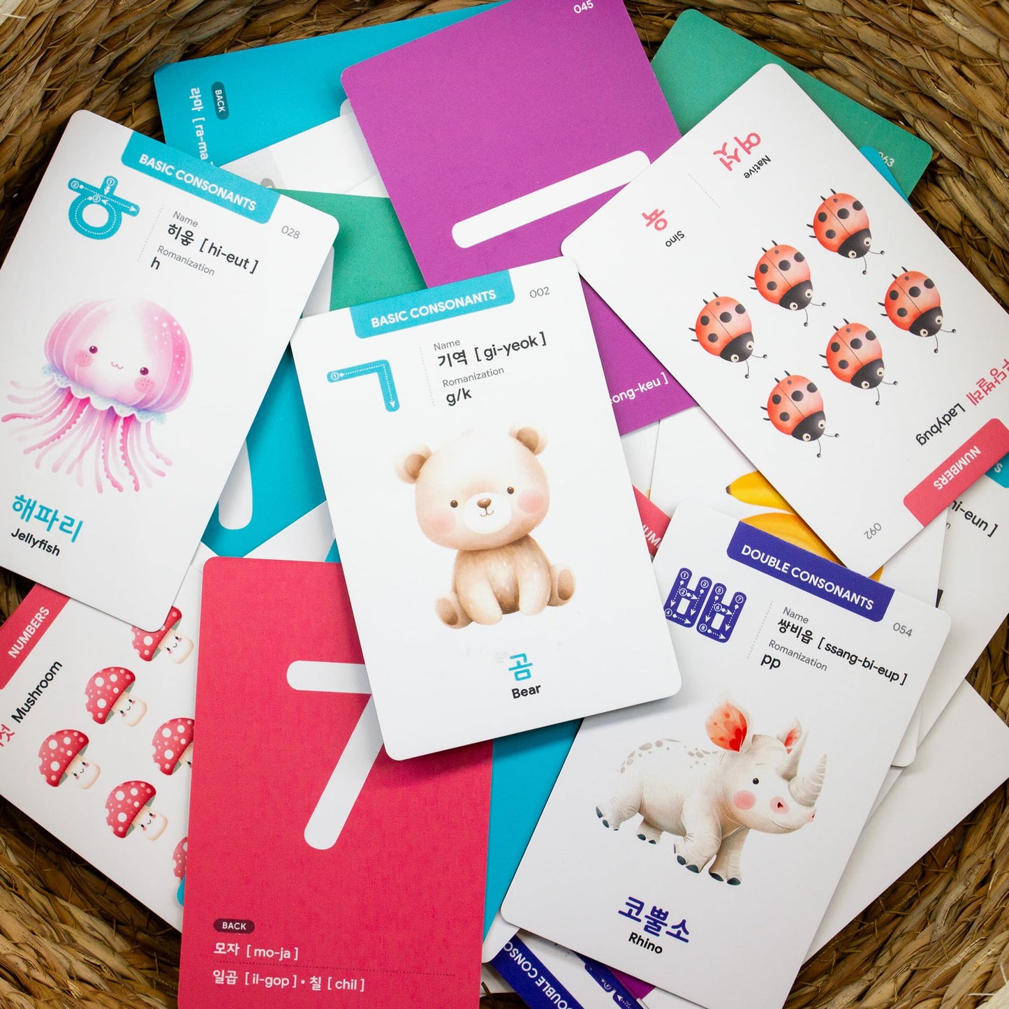 Stellarsol Korean Flashcards 2-Pack Beginner Gift Set - 40 Hangul, Numbers, Colors & Things Around The House Voc for Beginners with MP3 Audio