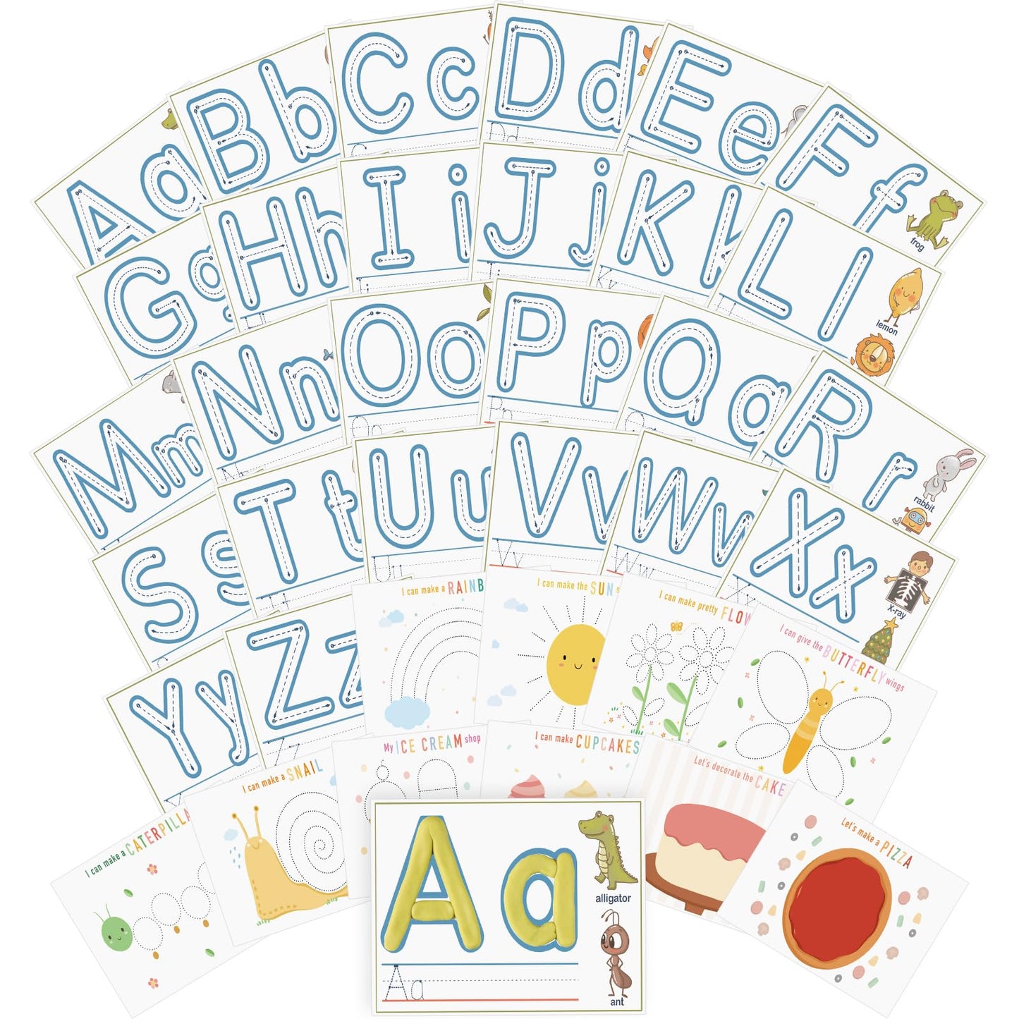 Ireer 36 Pcs Playclay Dough Mats for Kids Activity Card for Clay Back to School Preschool Number Alphabet Animal Shape Learning Activity Games for Classroom Home Educational Supplies