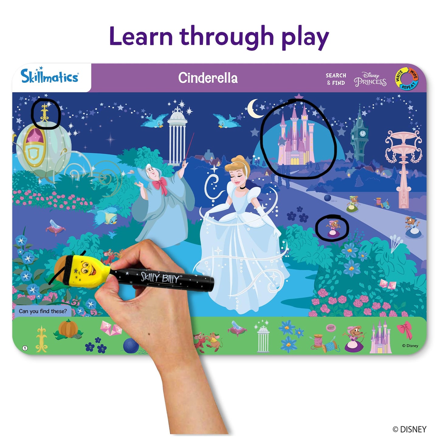Skillmatics Search and Find Disney Princess Educational Game - Reusable Preschool Learning Activity, Perfect for Toddlers & Kids, Screen-Free Fun, Art & Crafts, Gifts for Boys & Girls Ages 3, 4, 5, 6