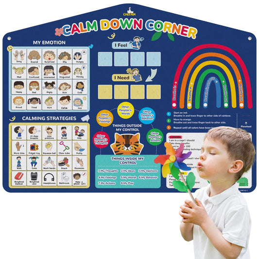 CHEFAN Calm Down Corner Set, Feelings Chart for Kids,Social Emotional Learning Activities,Calm Corner Classroom Supplies for Therapy Office Decor, Mental Health Wall Decorations for Preschool Teachers