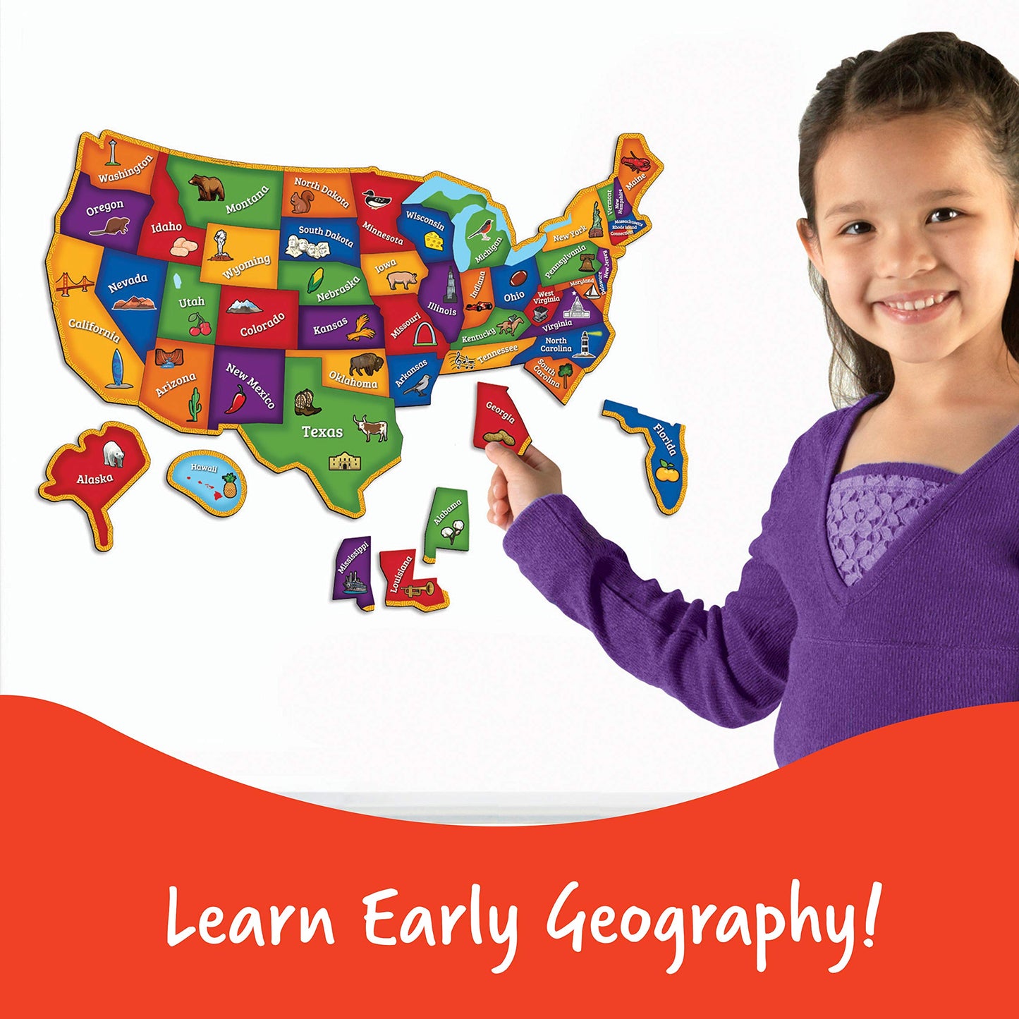 Learning Resources Magnetic U.S. Map Puzzle - Educational Map of the United States of America, Geography Matching Games, Kids Homeschool and Classroom Must Haves, Gifts for Boys and Girls