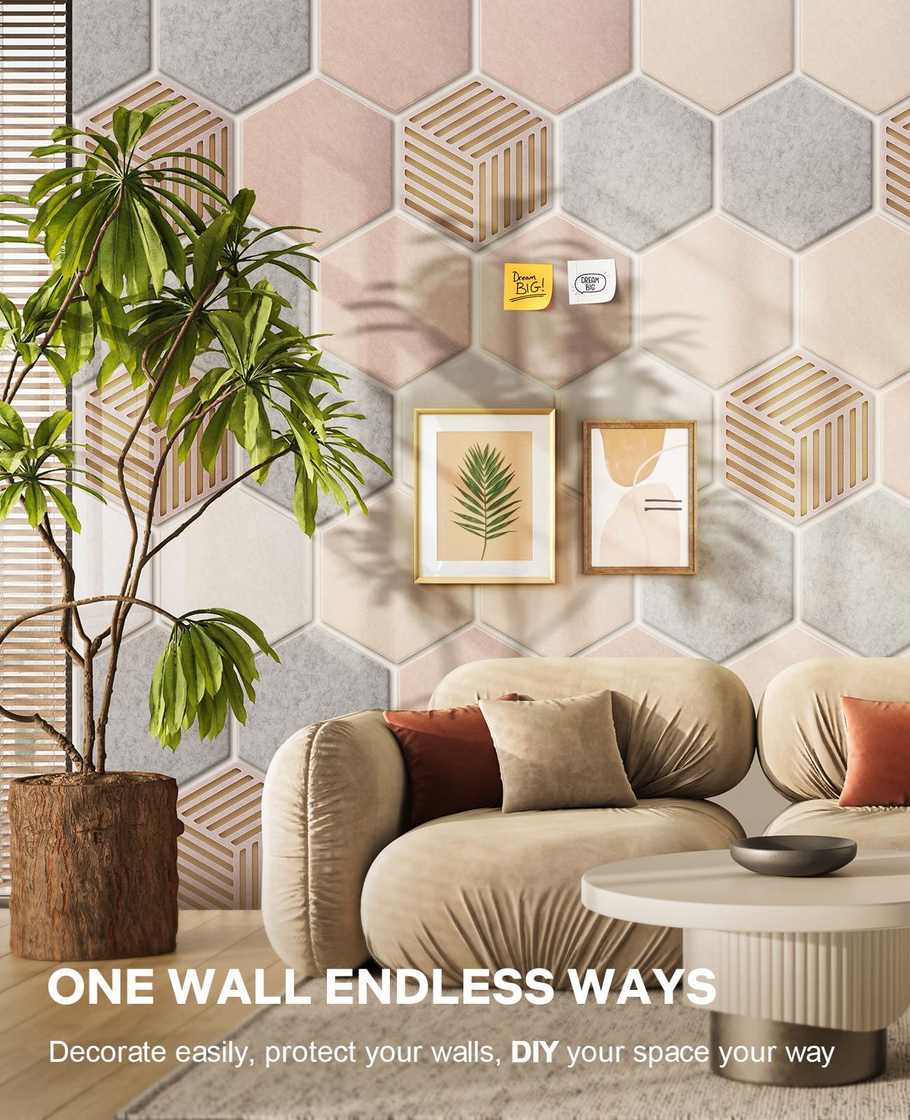 Hexagon Large Cork Bulletin Board Tiles, Peel and Stick Felt Wall Panels for Vision, Message Center, Picture and Prayer Board for Office, Dorm, Room and Desk Decor(Oatmeal)