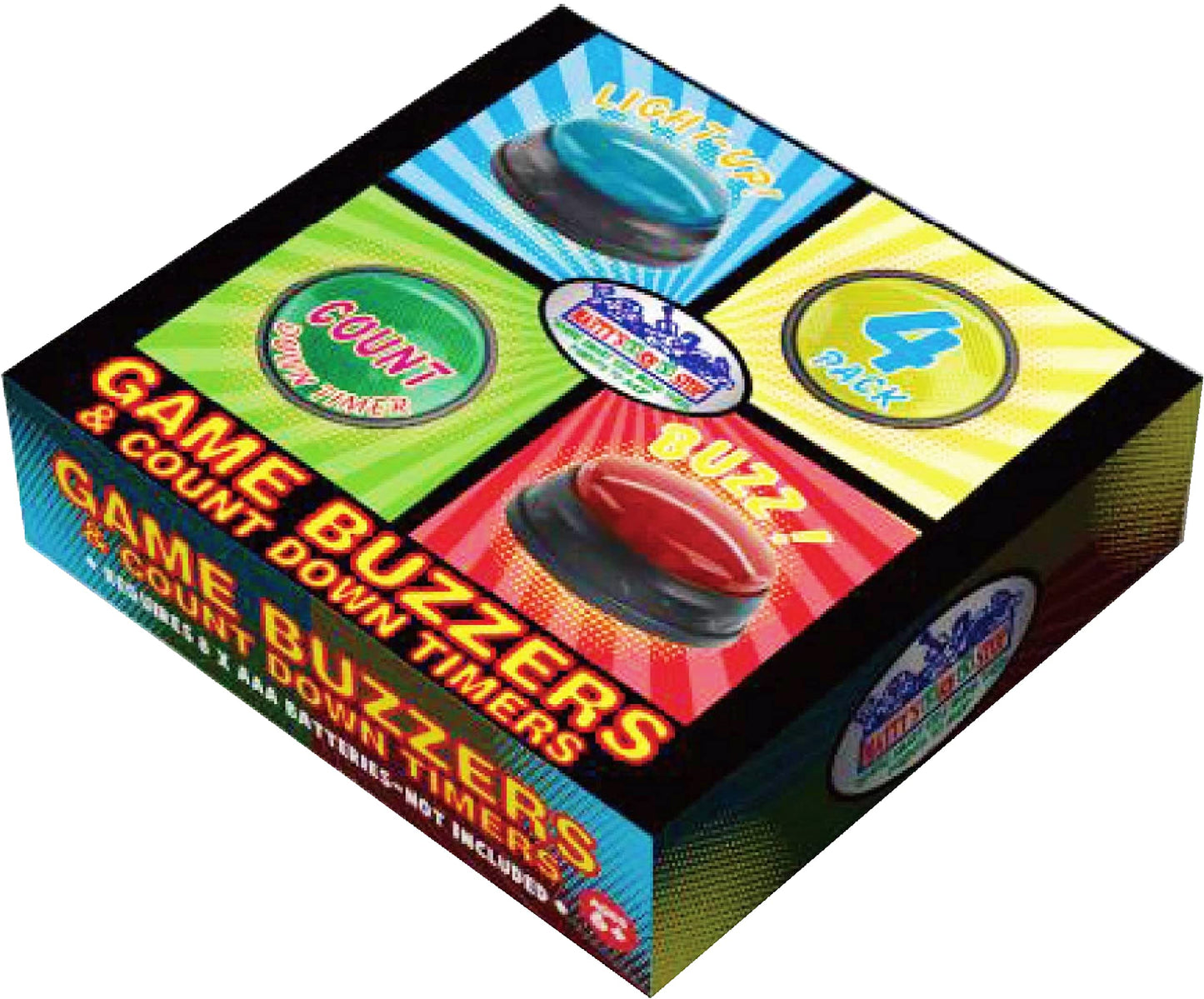 Matty's Toy Stop Game Show Buzzers for Kids & Adults – 4 Pack Answer Buzzers with Lights & Sounds, 3 Game Modes, Classroom Learning, Trivia Nights, Family Game Night, Homeschool Supplies