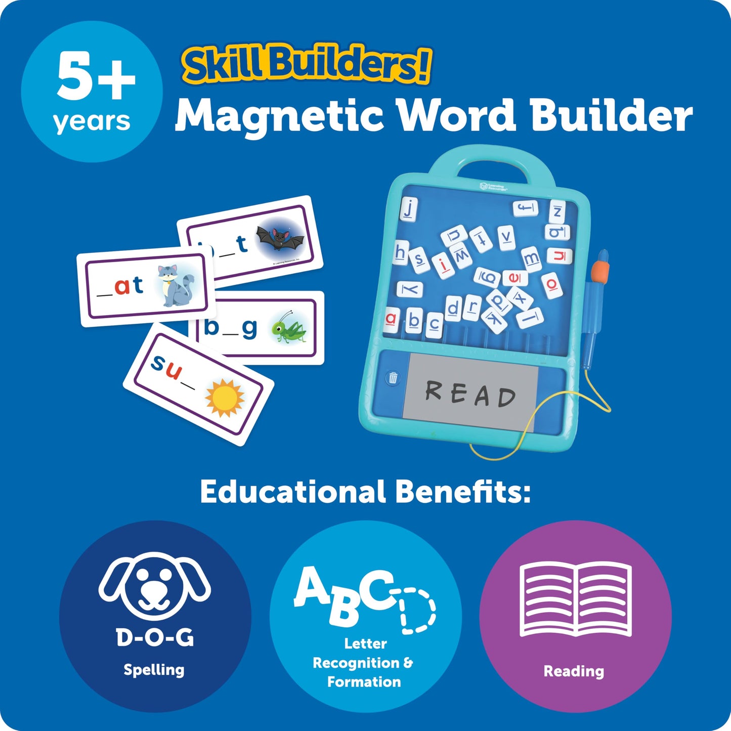 Learning Resources Skill Builders Magnetic Word Builder, Learn to Read, Phonetic Alphabet, Puzzle Board, ABC Kids Games, Sensory Board For Kids, Fine Motor Skills, Birthday Gift