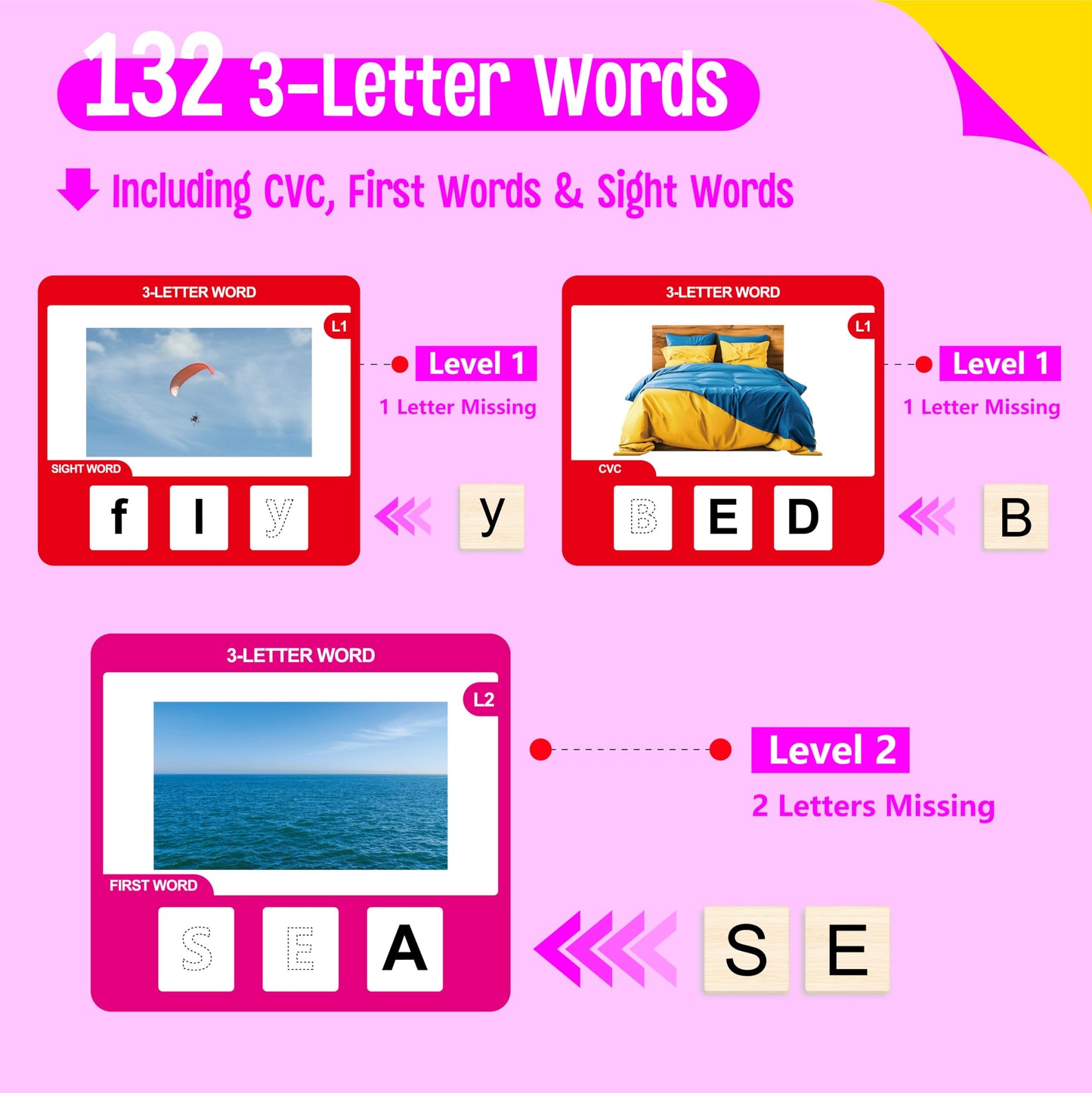 Word Spelling Game, 312 Wooden Letters Tiles & 300 Common Words for - CVC, CVCC, CCVC, Sight Word & First Word Learning, Montessori Early Educational Tool for Kids 4-9, Autistic Toys for Grades 1-3