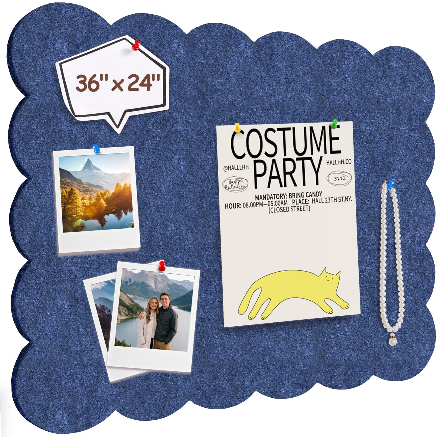 Felt Bulletin Board 36" x 24" Cork Board Alternative,Decorative Felt Pin Board Foldable Cork Boards for Walls Self-Adhesive Cork Board for Home Office Classroom Pin Board (Dark Blue)
