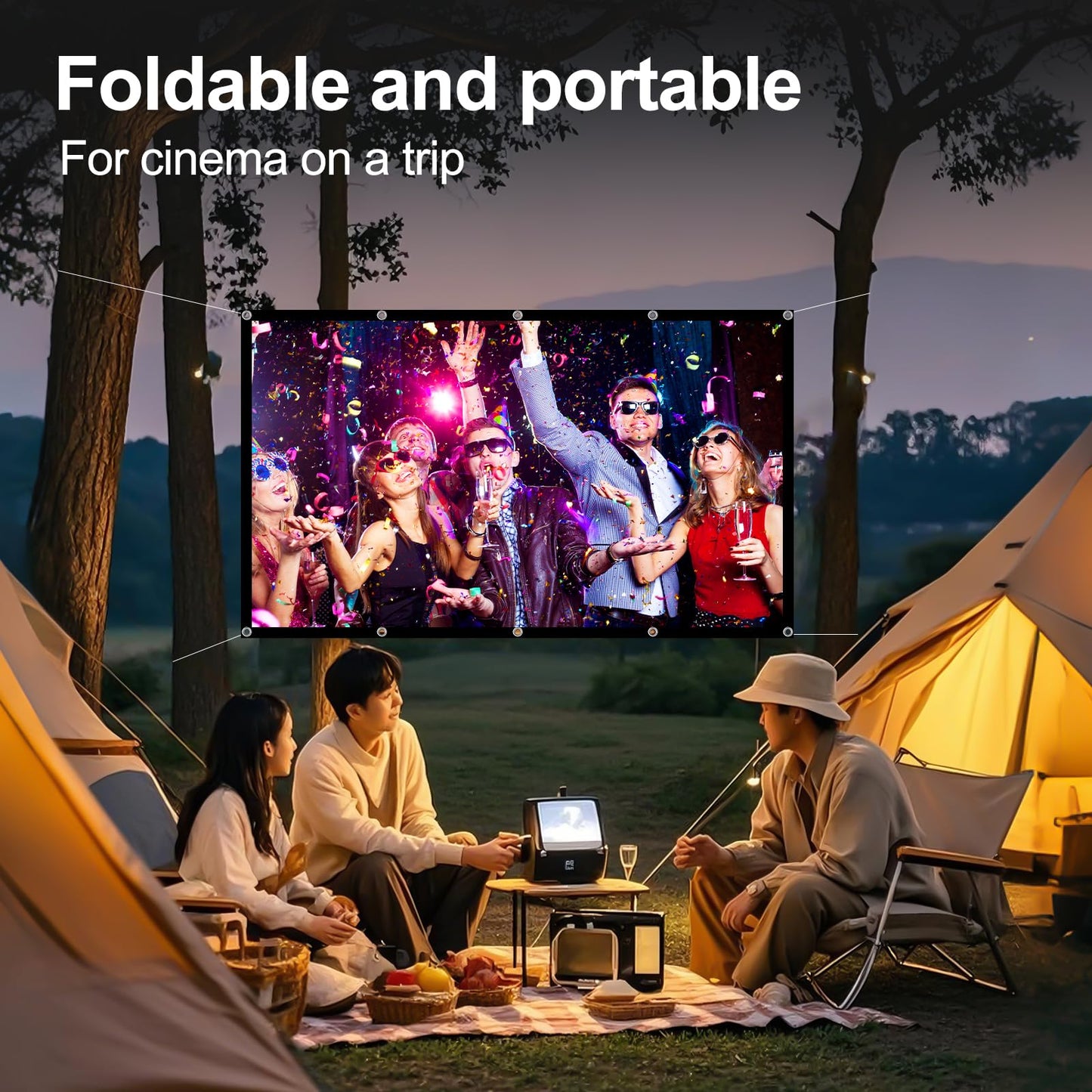 Projector Screen, Outdoor Projector Screen, Washable & Foldable - Ideal for Indoor/Outdoor Home Theater, Camping, Office, 16:9 Aspect Ratio, 4K HD, Projector for Movies On Wall