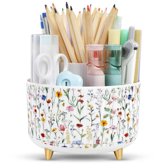 SKYDUE 360 Degree Rotating Desk Organizer, Dual-Purpose Pencil Pen Holder for Desktop, Desk Pen Organizer with 5 Slots, Office Supplies, Pencil Cup for Office, School, Home
