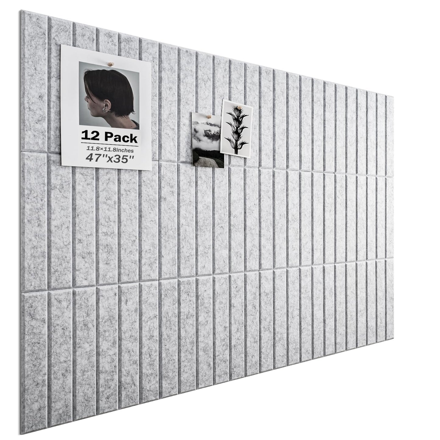 Woovio Large Cork Board, 48" X 36" Bulletin Board, 12 Pack Felt Pin Boards Cork Boards for Walls Office Home Decor, Classroom with 60 Safe Removable Adhesive Tabs Grey
