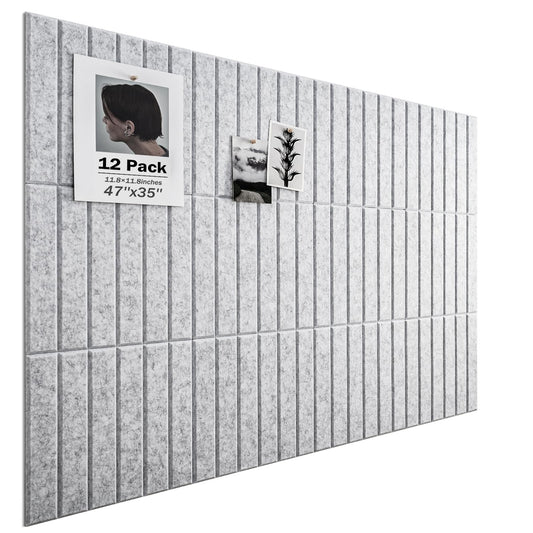 Woovio Large Cork Board, 48" X 36" Bulletin Board, 12 Pack Felt Pin Boards Cork Boards for Walls Office Home Decor, Classroom with 60 Safe Removable Adhesive Tabs Grey