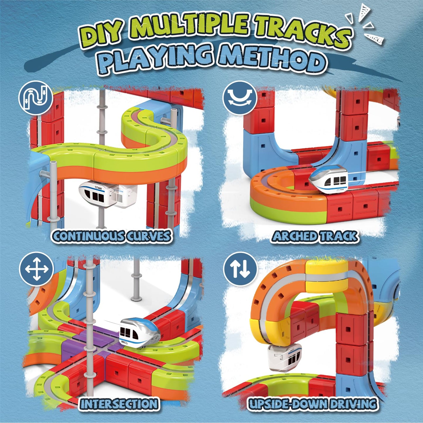 YESHIN Electric Train Set 3D Gravity-Defying Magnetic Train for Kids 3-12, DIY Modular Reconfigurable Race Cube Track Kit, STEM Educational Building Toy for Boys Girls Birthday (88pcs)
