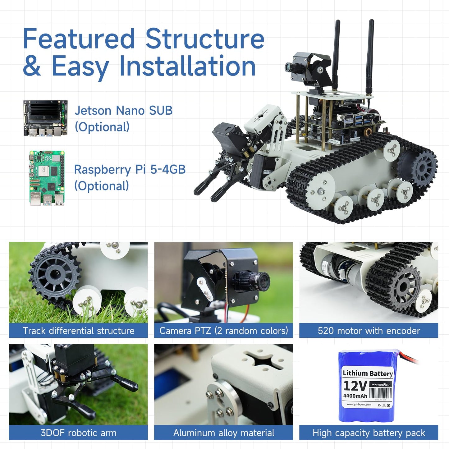 Yahboom Tank Chassis Roboict Kit AI Camera DIY Programmable Project ROS Starter for Jetson Nano Recognition|Tracking|OpenCV|MediaPipe Teens Adults (Transbot-SE with Nano)