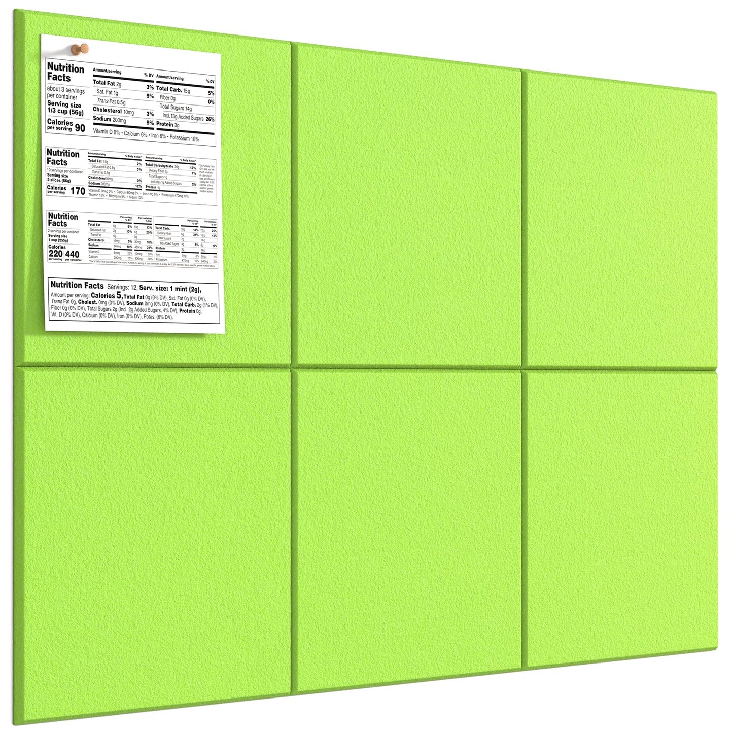 MaxGear Large Cork Board for Wall 36" x 24", Fruit Green Bulletin Board, 6 Pack Felt Wall Tiles with Pushpins, Cork Boards for Office Pin Board Tack Board Cork Boards
