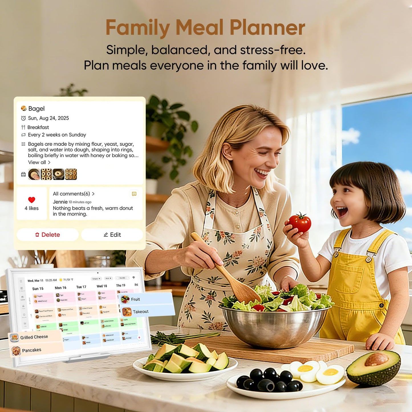 aiprotablet 15.6-inch Digital Calendar Chore Chart, Electronic Wall Planner Smart Calendar Touchscreen for Family Schedules, Meal Planner, Task Rewards, Picture Frame, Wall & Desk Mountable, Great for Organizing Your 2026 Calendar