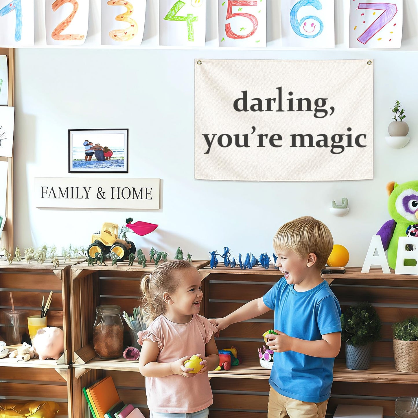 Nursery Canvas Banner Wall Decor Hanging Rectangular Flag Sign Art for Baby Kids Boy Girl,Babyroom Bedroom Playroom Decor,Christmas Gift for Nursery Wall Decor-Darling You’re Magic-28.5"L x 20"W