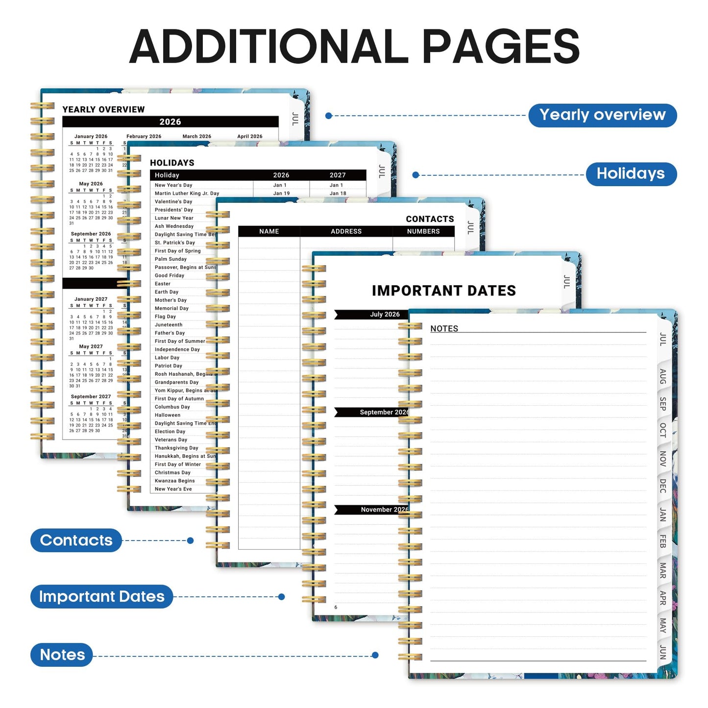 Planner 2026–2027, Weekly & Monthly Academic Organizer for School Year, Jul 2026–Jun 2027, Hardcover Planner with Tabs, Back to School Essential, 6.3" x 8.5", Coastal Wilds