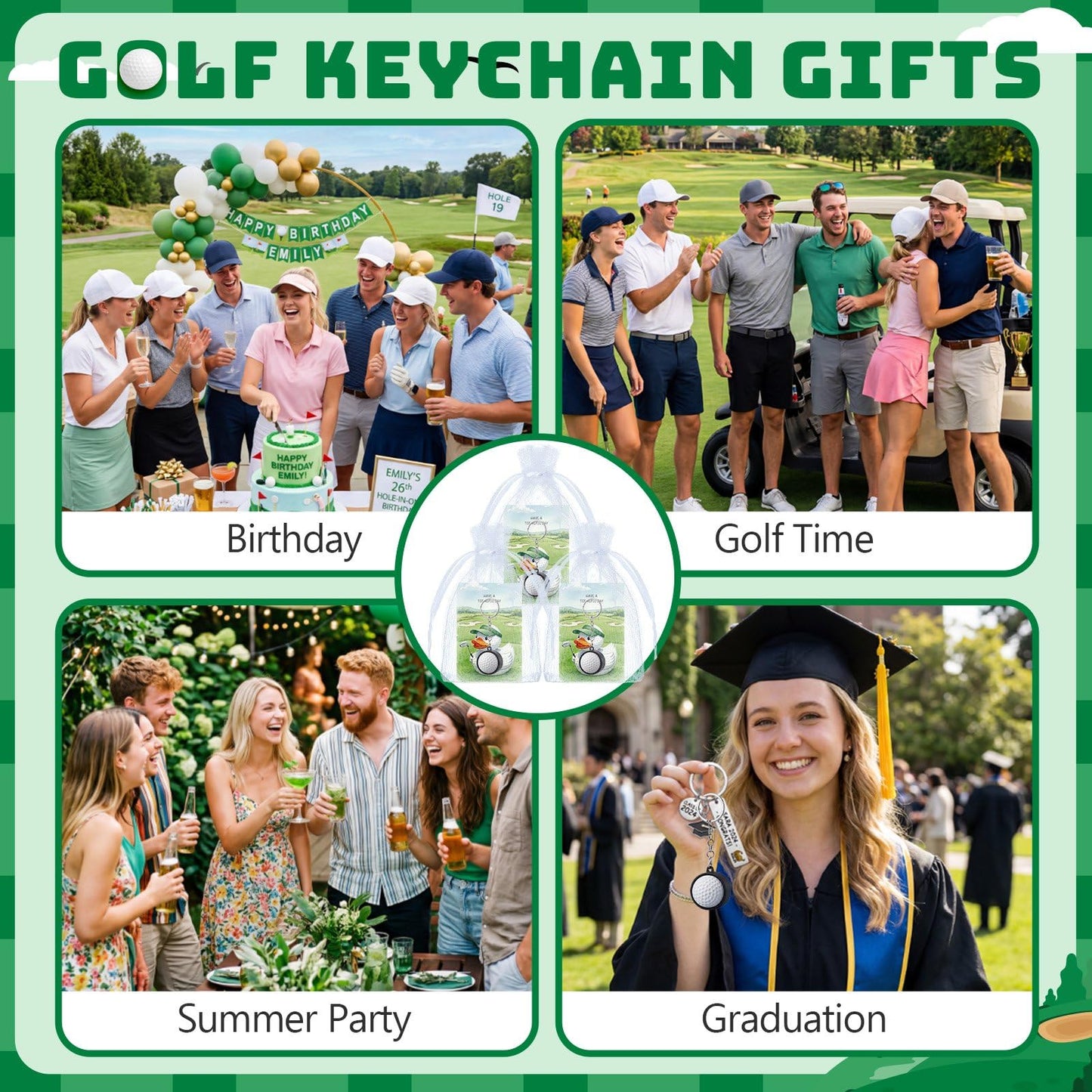Junkin 12 Set Golf Party Favors 3D Golf Clicker Fidget Keychain with Motivational Cards, Stress Relief Keychain Gifts for Men, Fathers Day Dad Gift, Team Player Gift, Graduation Gifts