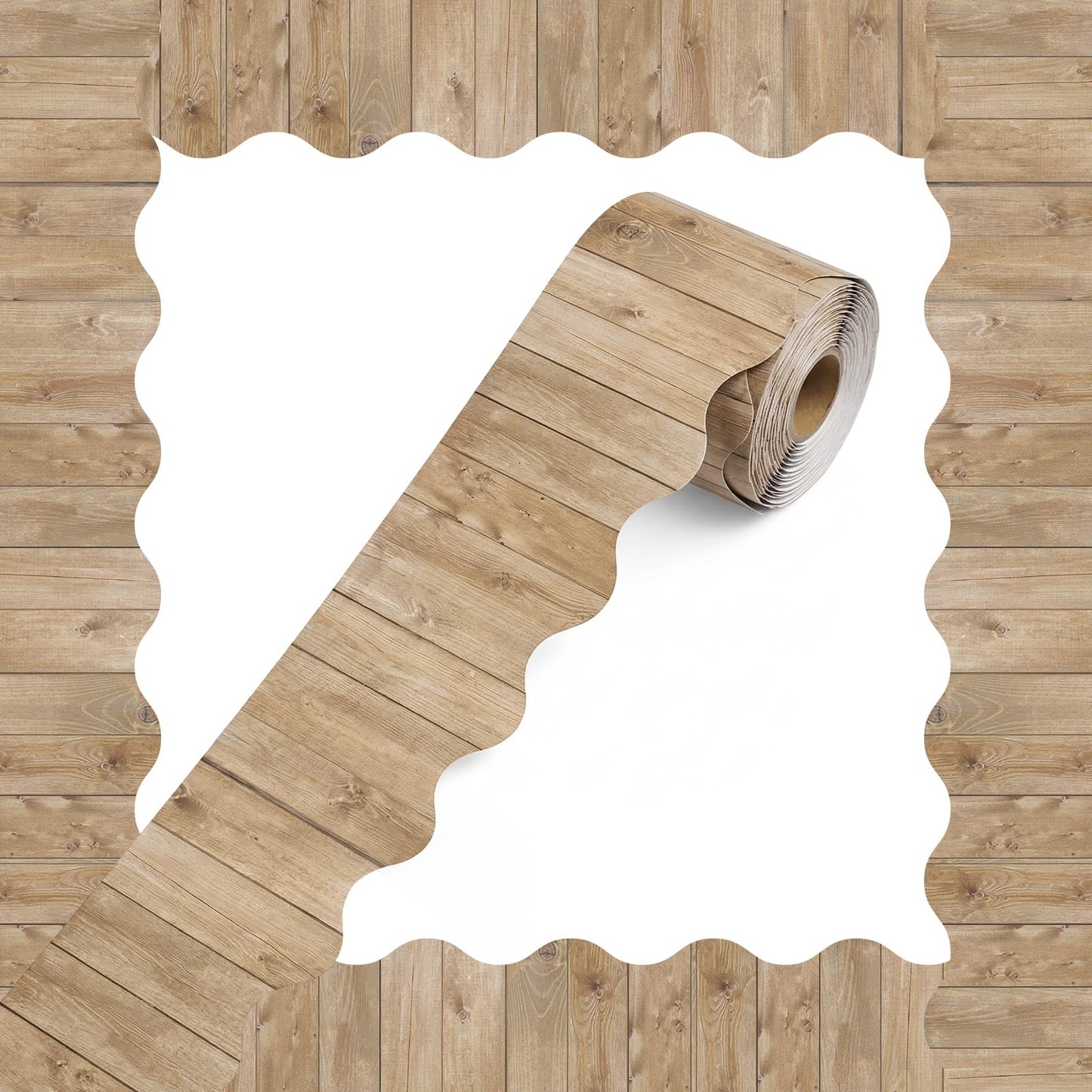 Tenceur 120 Feet Bulletin Board Borders Wooden Pattern Straight Rolled Border Trim Wood Straight for Classroom Schools Office Decoration (Light Brown)